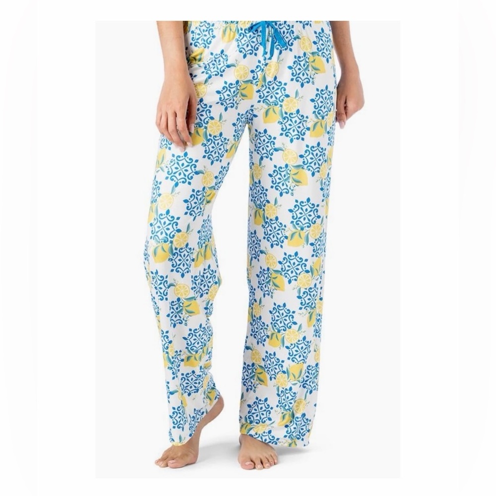 Hello Mello “Sleep in Santorini” Blue and Yellow Lemon Lounge Pants XL